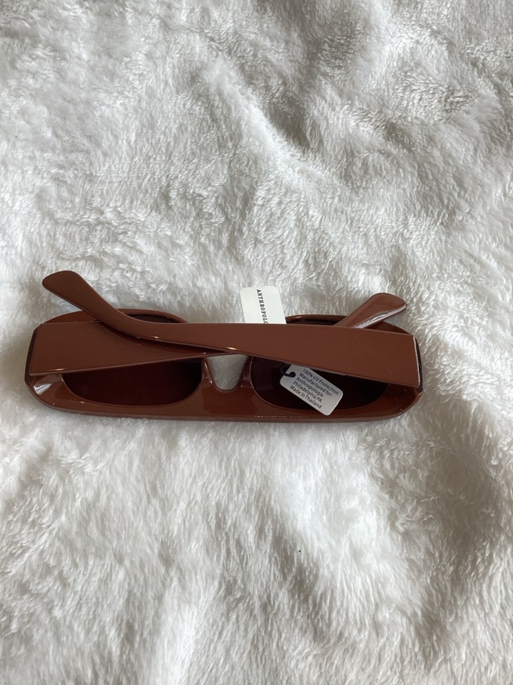 Anthropologie Flat Rectangle Sunglasses Elite Eyewear UV Polycarbonate New Mocha - Picture 5 of 11